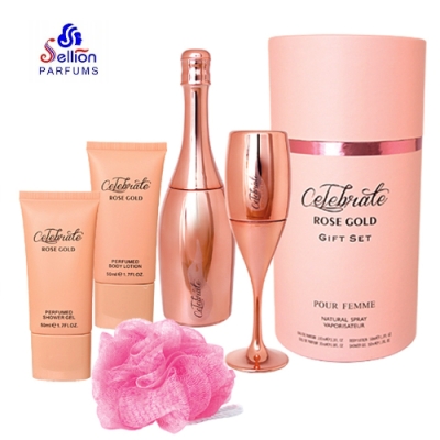 Sellion Celebrate Rose Gold - Set fur Damen, Eau de Parfum 100 ml, Eau de Parfum 30 ml, Body Lotion 50 ml, Duschgel 50 ml