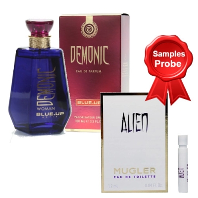 Blue Up Demonic Woman - Eau de Parfum fur Damen 100 ml, Probe Thierry Mugler Alien EDT 1,2