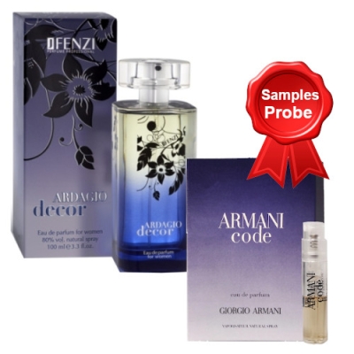 JFenzi Ardagio Decor Women - Eau de Parfum fur Damen 100 ml, Probe Armani Code Woman EDP 1,2 ml